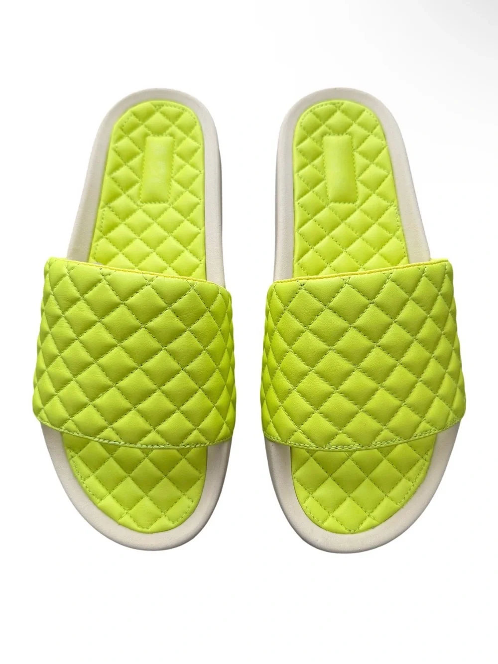 NEW Men’s Quilted Lusso Leather Neon Slide Sandals Energy Pristine Size 9 Casual